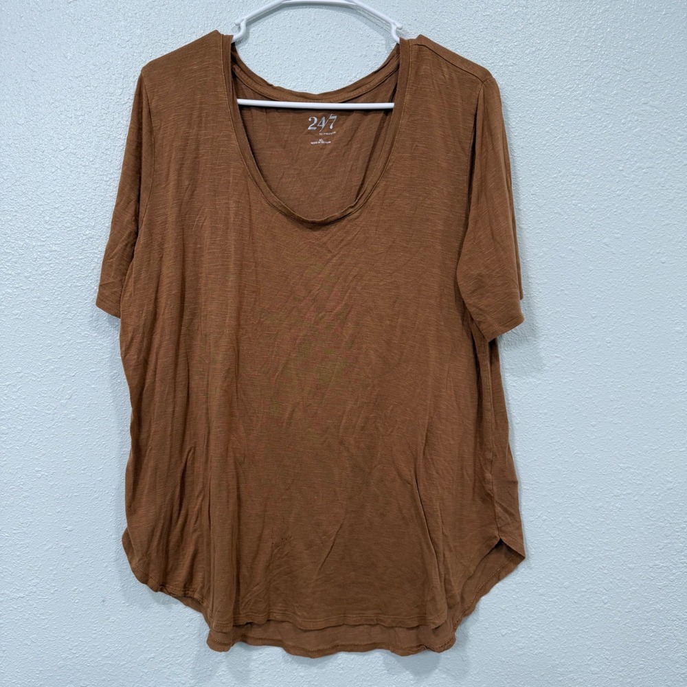 24/7 by Maurice's Brown Scoop Neck Short Sleeve Slub Tee Shirt XL